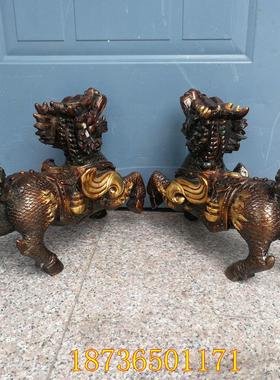 纯铜麒麟彷古鎏金火麒麟镇宅招财家居装饰工艺品铜器桌面手工摆件