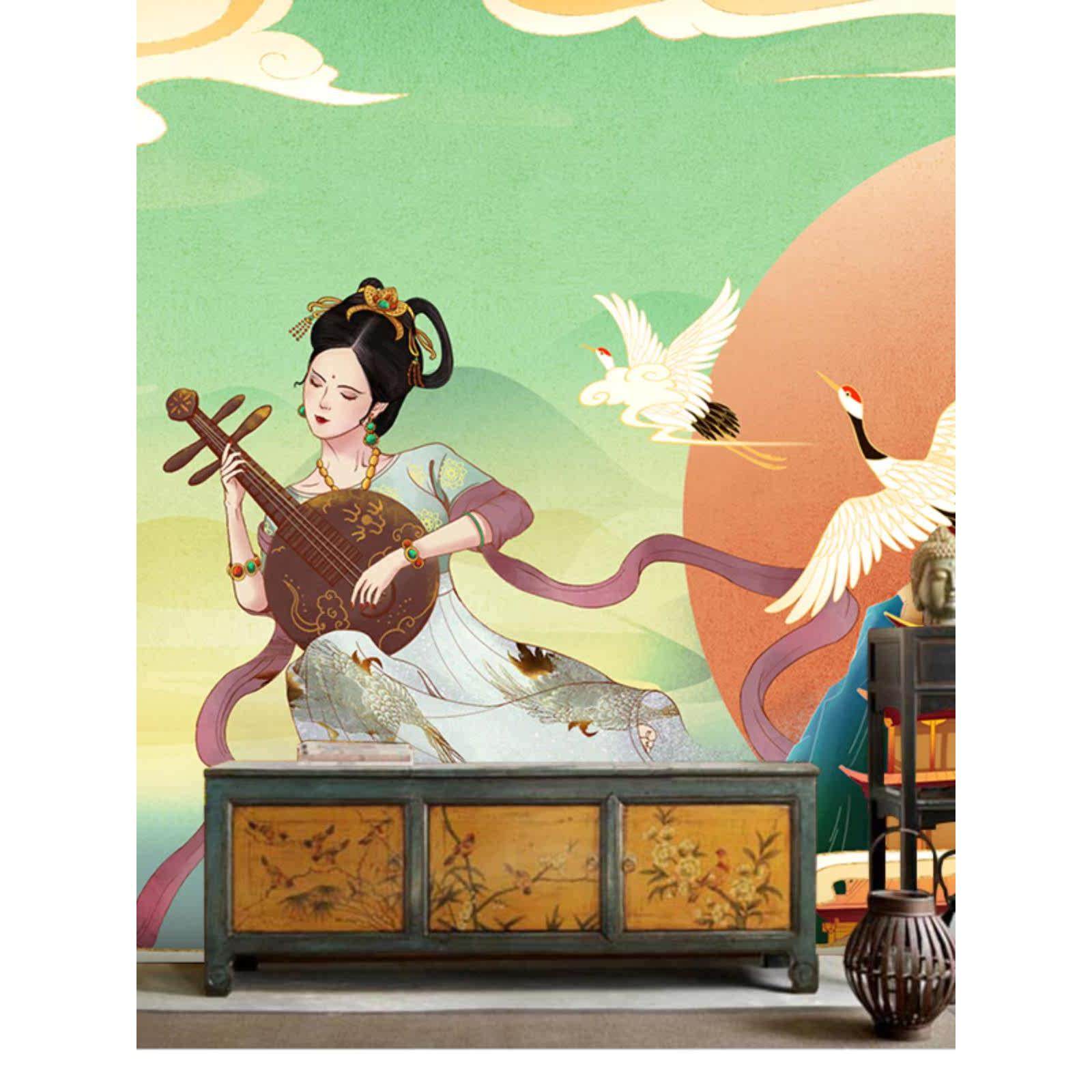 敦煌飞天仙女图祥云古典墙纸酒店大堂客房壁画足浴采耳理疗店墙布,淘宝优惠券,粉丝福利购,淘宝优惠卷