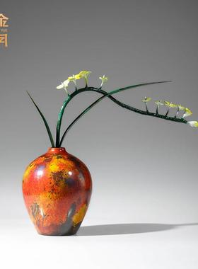《绚丽多彩》新中式全铜兰花摆件花瓶工艺品家居家装客厅玄关装饰