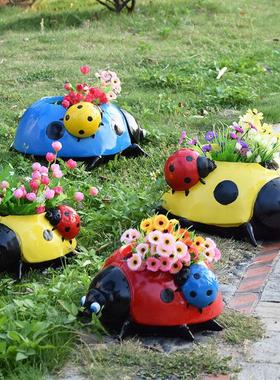 户外园林甲虫景观花缸幼儿园庭院景区装饰品摆件仿真动物可种盆栽