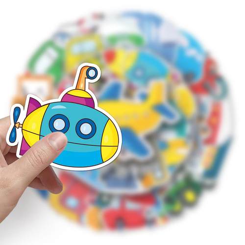 50张交通工具涂鸦个性跨境儿童奖励咕卡DIY手机行李箱贴纸防水 - 图3