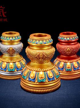 藏村手摇底座八吉祥花纹树脂转筒转动底座摆件