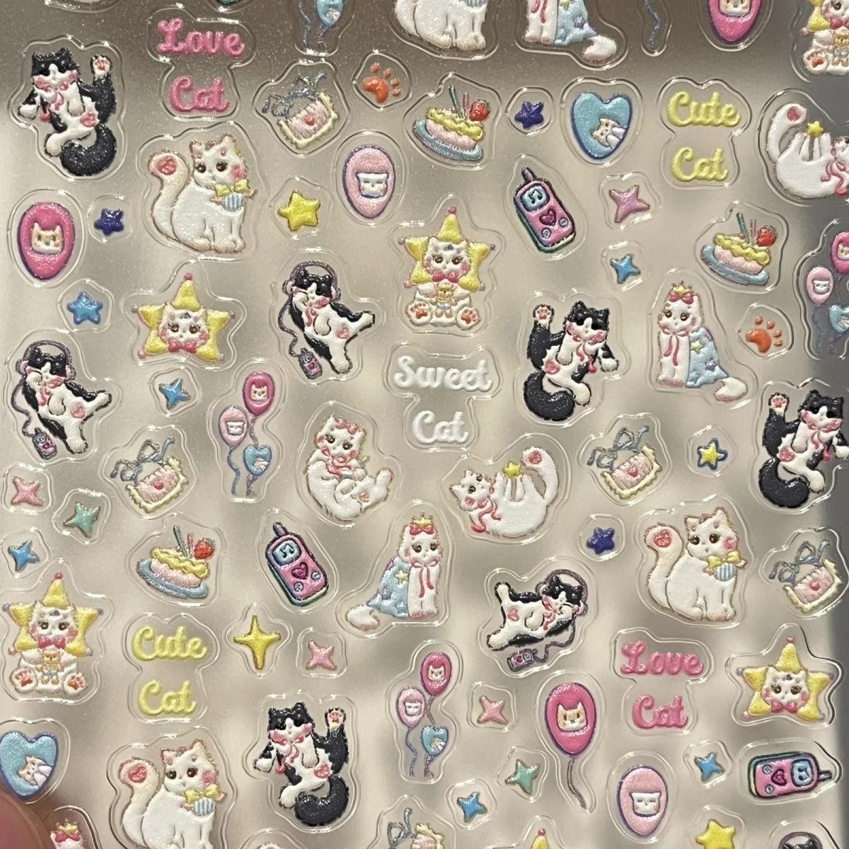 2025新款可爱美甲猫咪贴纸浮雕diy水杯指甲ccd平板ipad立体3d装饰 - 图3