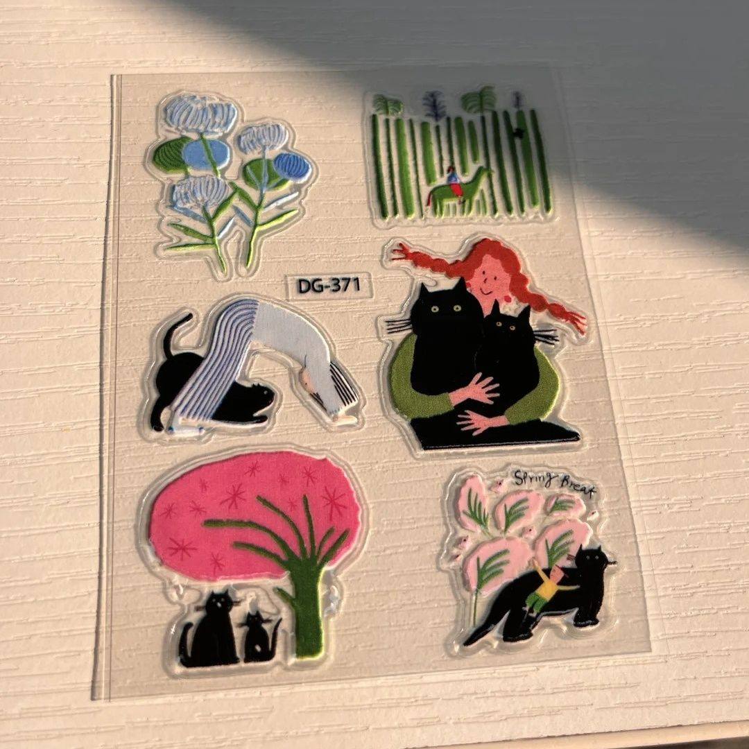 韩系可爱ins风治愈插画果冻贴纸卡通小黑猫diy电脑手机壳装饰贴纸,淘宝优惠券,粉丝福利购,淘宝优惠卷