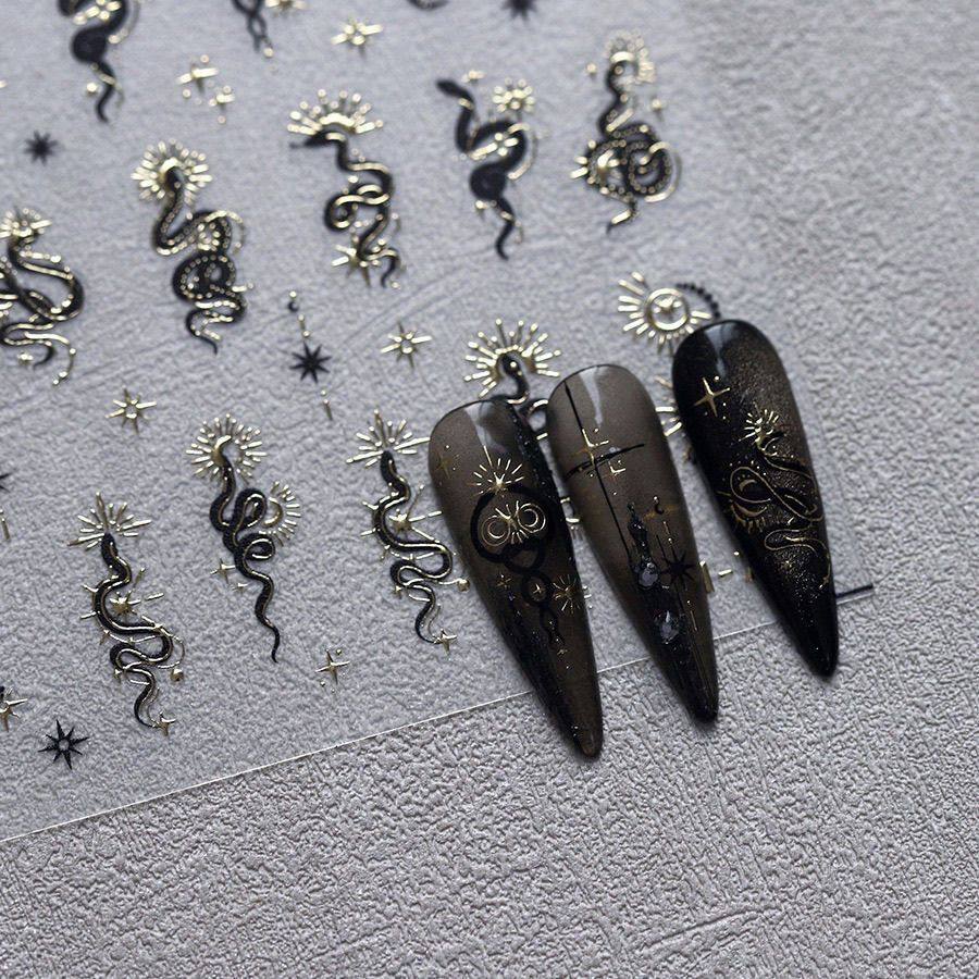 辣妹招财星月小蛇美甲贴纸立体浮雕烫金背胶暗黑diy防水中长款饰,淘宝优惠券,粉丝福利购,淘宝优惠卷