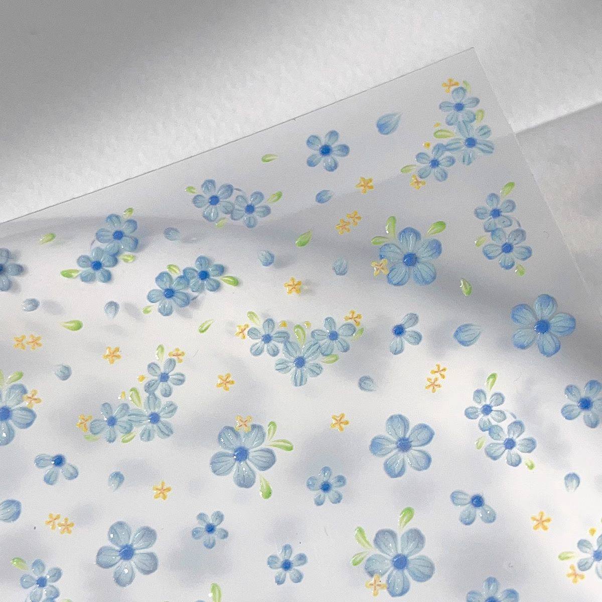 夏日蓝色小花美甲贴纸小红书爆款高级感小清新立体浮雕指甲装饰品,淘宝优惠券,粉丝福利购,淘宝优惠卷