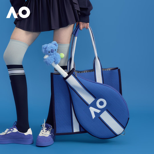 AO澳网单肩包网球周边网球包羽毛球包蓝色托特包运动简约飞织包