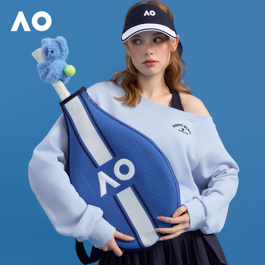 AO澳网单肩包网球周边网球包羽毛球包蓝色托特包运动简约飞织包