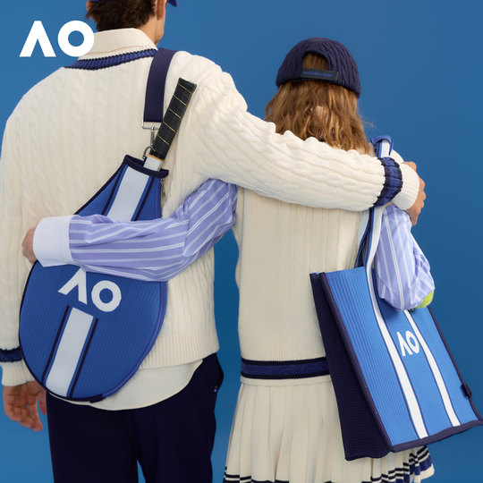 AO澳网单肩包网球周边网球包羽毛球包蓝色托特包运动简约飞织包