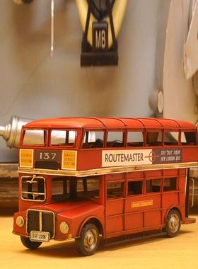 英式双层陈设巴士铁覆古工业风格装饰欧美英式礼品饰品