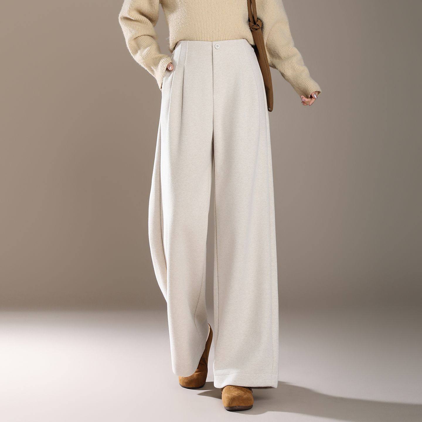 高级感毛呢阔腿裤女秋冬2025新款松紧高腰醋酸羊毛保暖时髦长裤,淘宝优惠券,粉丝福利购,淘宝优惠卷