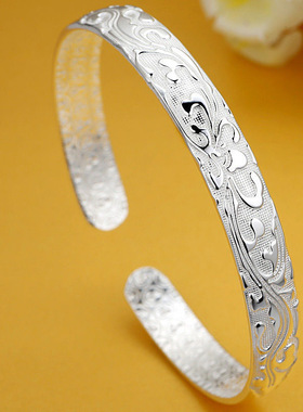 925仿银镀银手镯女款繁花