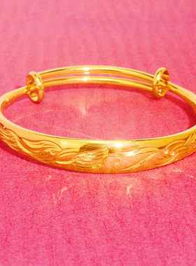 越南沙金手镯光面龙凤推