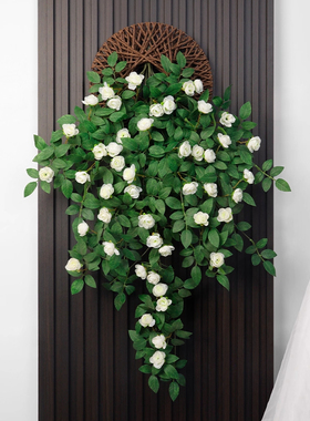 仿真玫瑰花仿生墙面遮挡壁挂墙上装饰绿植假花藤条墙壁挂花吊花