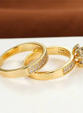 极速Charm Gold Color Engagement RingG Sets Shining White Zir