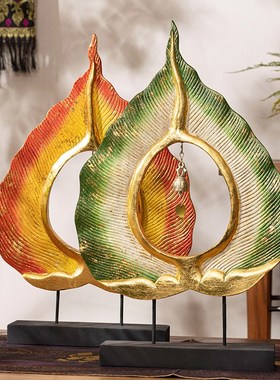 极速泰国木雕工艺品菩o提叶禅意摆件家居客厅电视酒柜桌面创意开