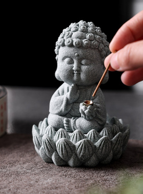 创意小如来线香插茶宠摆件中式莲花台园艺盆栽景观鱼缸造景装饰品