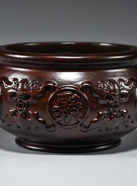 黑檀木雕刻聚宝盆摆件红木工艺家居客厅多功能装饰店铺开业送礼品