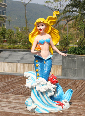 玻璃钢美人鱼摆件卡通人物雕塑园林景观美陈户外大型海洋装饰小品