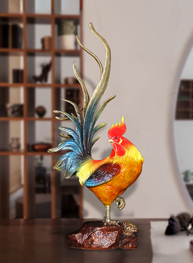 《金鸡报喜》铜公鸡摆件吉祥物纯铜十二生肖招财鸡卧室摆设