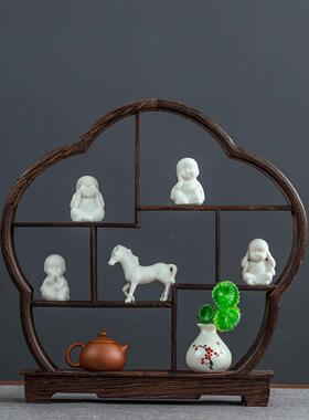 新中式博古架摆件实木小型茶桌客厅玄关办公室电视柜书房家居装饰