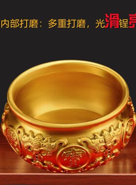 聚宝盆纯黄铜招聚财结婚摆件家居客厅送礼中式装饰品米缸存钱罐客