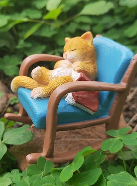 创意可爱摇椅美梦小猫咪摆件办公桌造景树脂仿真动物家居装饰送礼