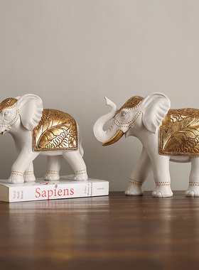 创意缤纷大象摆件树脂装饰工艺品田园客厅电视柜玄关酒柜摆设
