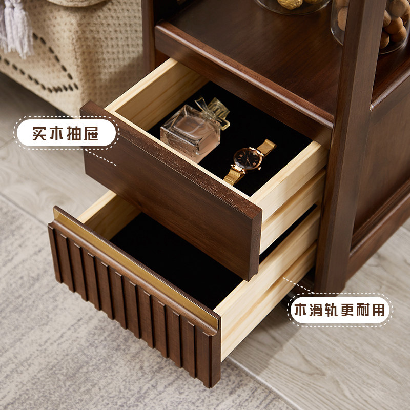 可移动中古风茶几沙发边几实木胡桃色测边柜带轮小推车客厅超窄,淘宝优惠券,粉丝福利购,淘宝优惠卷