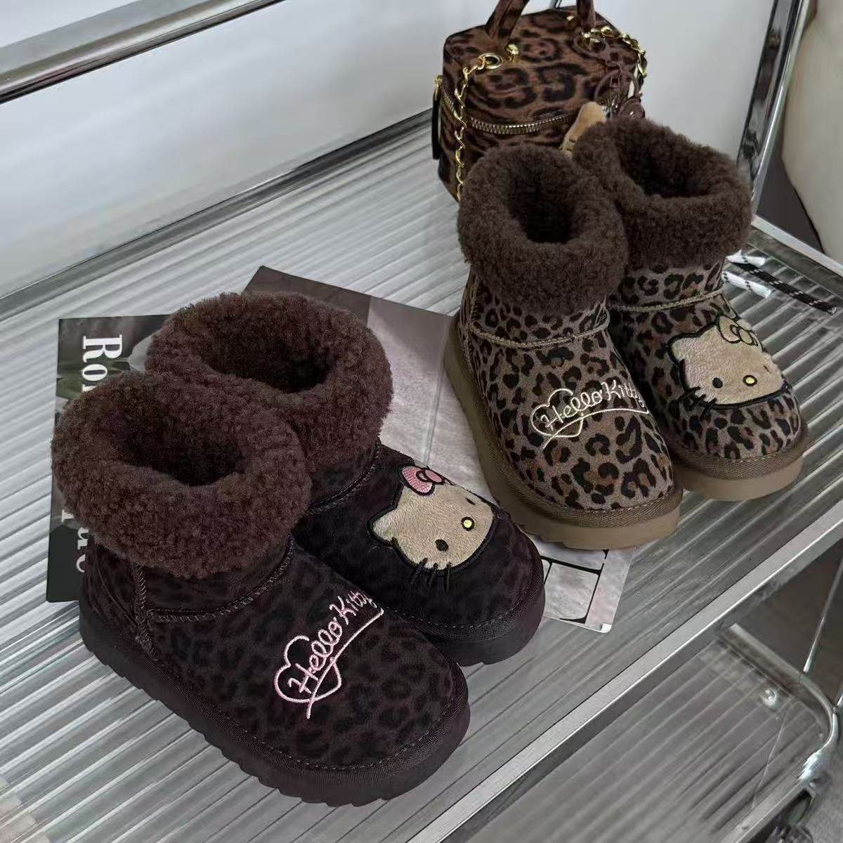 女童2026冬季新款豹纹雪地靴中大童KT猫加绒棉靴儿童中筒保暖鞋子,淘宝优惠券,粉丝福利购,淘宝优惠卷