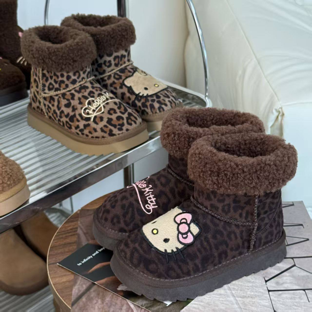 女童2026冬季新款豹纹雪地靴中大童KT猫加绒棉靴儿童中筒保暖鞋子,淘宝优惠券,粉丝福利购,淘宝优惠卷