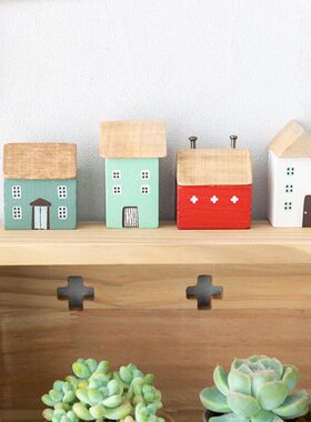 阿楹 木质日系治愈小摆件桌面ins风创意可爱房子玄关办公书柜装饰