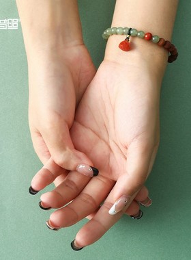 极速静心佛珠檀木手串印度老山檀南红单圈和Q田玉女款手链礼物