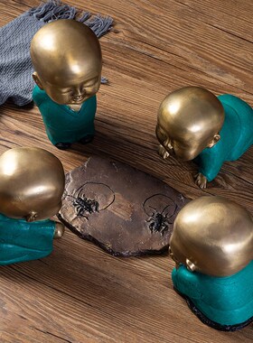极速泰国进口铜工艺品茶摆件禅意B东南亚风格小沙弥装饰品家居茶