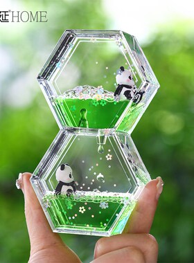 新品可爱熊猫减压油漏沙漏创意y摆件情绪稳定桌面油滴计时器送儿