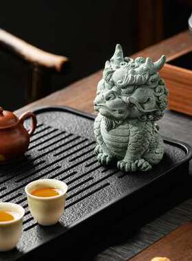 极速青砂石鱼缸造景新中式t瑞兽麒麟家居创意国潮精品茶宠摆件装