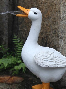 极速户外庭院假山鱼缸水池花园装饰造景仿M真动物布置喷水鸭子摆