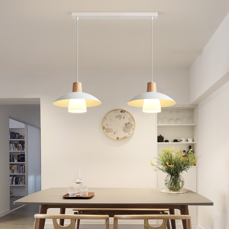 原木餐厅吊灯现代简约奶油风日式复古饭桌吧台灯具护眼三头飞碟灯,淘宝优惠券,粉丝福利购,淘宝优惠卷