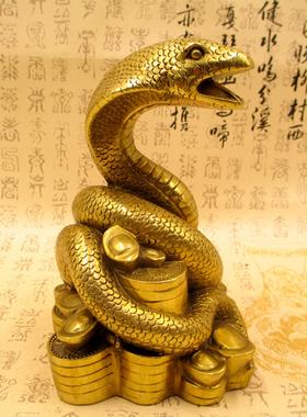 纯铜眼镜蛇摆件大号金蛇十二生肖铜蛇工艺品家居客厅风水装饰摆设