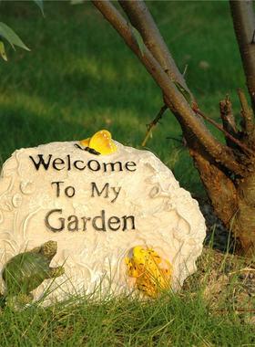 树脂假山欢迎光临牌田园创意工艺品户外雕塑装饰造景花园摆件礼物