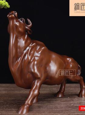 铜匠仁 紫铜孺子牛旺市桌面铜器摆设铜生肖牛中式电视柜炒股股市
