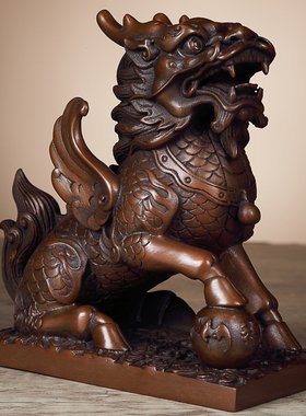 纯手工纯铜紫铜财富麒麟一对办公室乔迁开业工艺礼品家居玄关摆件