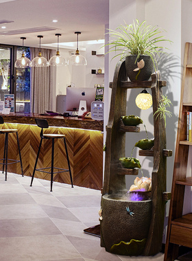 新中式客厅玄关喷泉流水招财风水轮落地软装饰品家里水景花架摆件