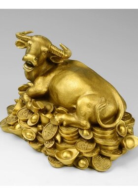 纯铜金钱牛工艺品摆件办公室招财铜牛家居客厅装饰品卧牛礼品摆件