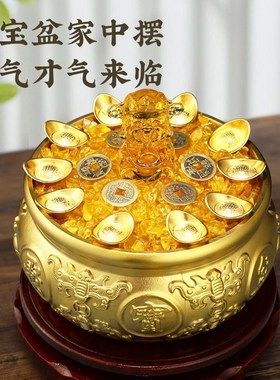 聚宝盆摆件实心纯铜纯黄铜存钱罐结婚客厅家居办公室店铺黄铜米缸