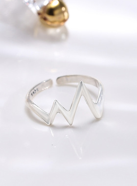 2025新款泰银心跳个性S925韩版心电图时尚简约女士潮流饰品指环