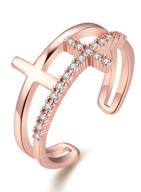 跨境爆款新品欧美合金时尚女士开口可调式十字架戒指礼物时尚