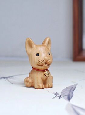 崖柏雕刻柯基犬摆件装饰挂件创意可爱泰迪小狗文玩手把件随身盘玩