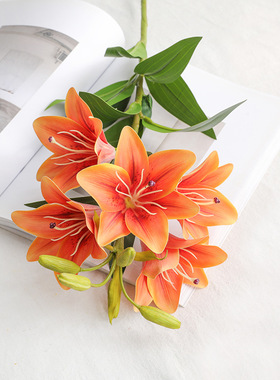商场餐厅桌面装饰仿真花3D打印5头阳光百合 家居客厅餐桌插花