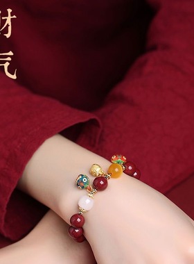 天然保真朱砂手串吞金兽手链男女款情侣本命年转运民族风手链
